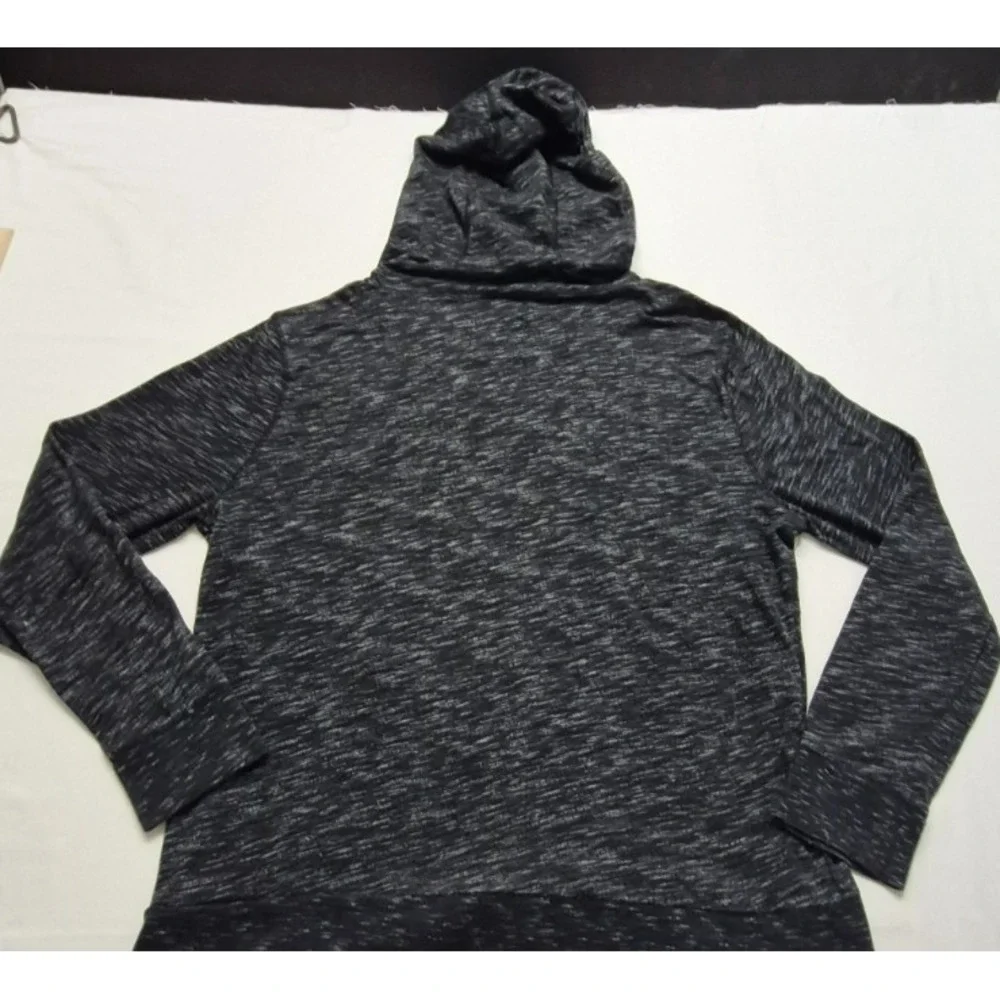 Express men's heather black front pocket hooded long sleeve shirt drawstring Lg.